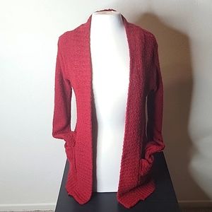 Red Open Face Cardigan with Pockets